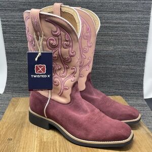 Twisted X Boots Women 9.5B Pink Leather Western Square Toe CellSole Rodeo NEW